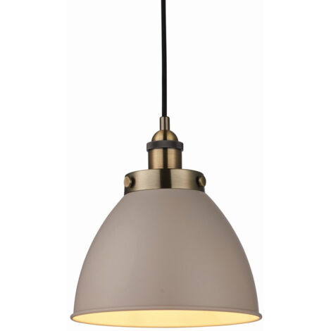 Endon Franklin - Lampada a sospensione a cupola a 1 luce Taupe satinato, placca in ottone antico, E27