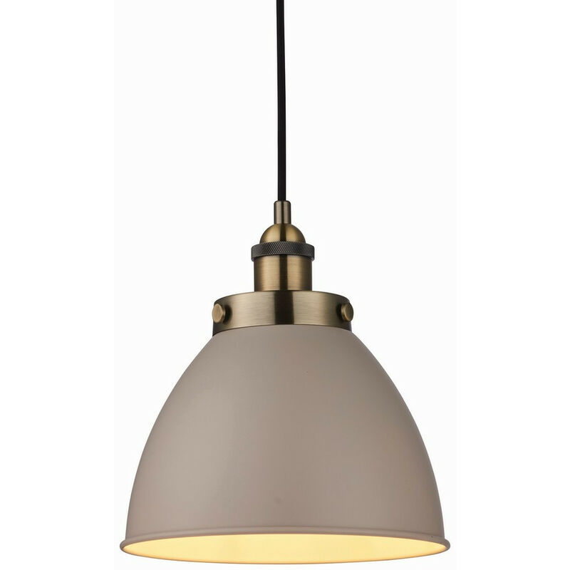 Endon Franklin - Luminaire suspendu à 1 dôme taupe satiné, plaque en laiton antique, E27