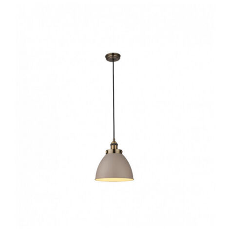 Endon Franklin - Luminaire suspendu à 1 dôme taupe satiné, plaque en laiton antique, E27