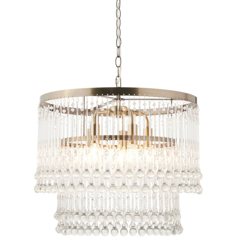 Endon Genevieve Suspension en laiton antique et verre cristal transparent, 5 ampoules E14 Endon Genevieve Suspension en laiton antique et verre cristal transparent, 5 ampoules E14