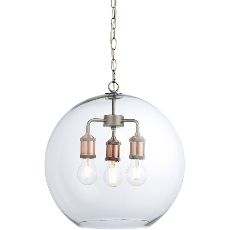 Endon Lighting - Endon Hal Industrial Style Pendant Lantern, Aged Pewter & Copper with Dome Glass Shade