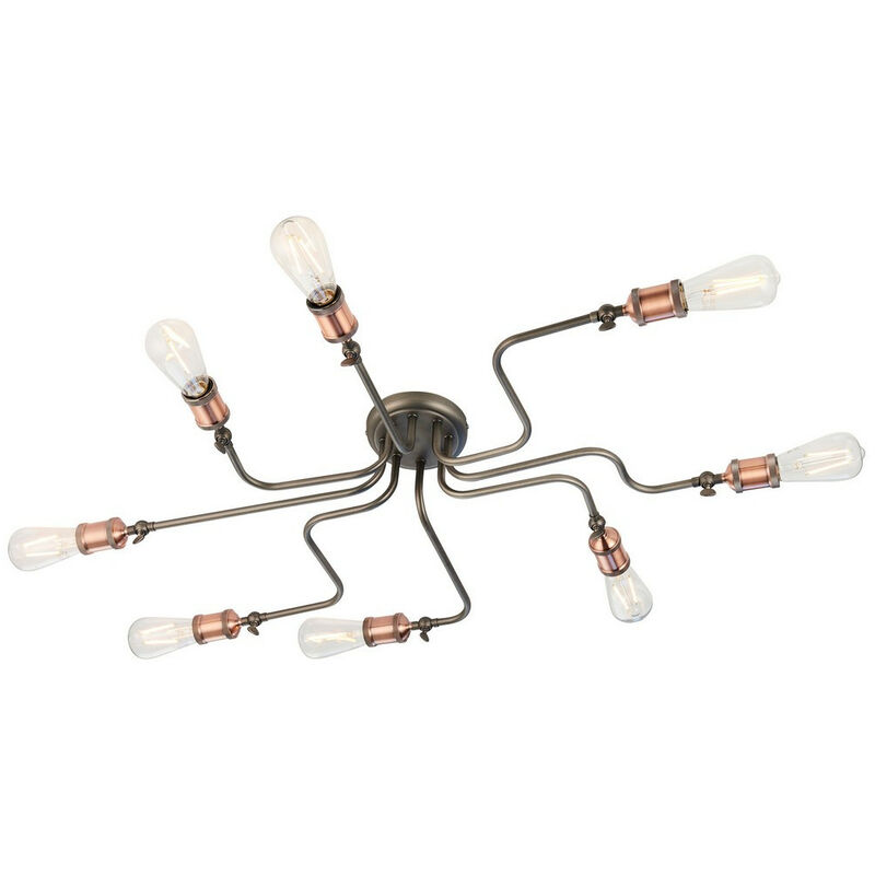 Endon Hal Large Industrial Style Multi Arm Flush Light, Aged Pewter & Copper with Adjustable Heads