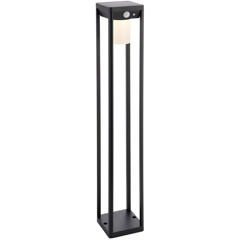 

Endon Hallam Lámpara de bolardo alto LED regulable con energía solar moderna con textura negra, sensores PIR de movimiento y día y noche, blanco