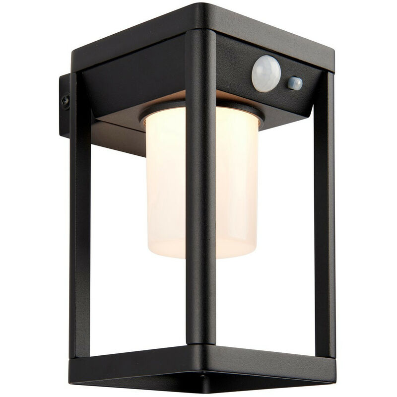 Image of Endon - Hallam Moderna lampada da parete a led dimmerabile a energia solare nera strutturata, sensori di movimento pir e notte diurna, bianco caldo,
