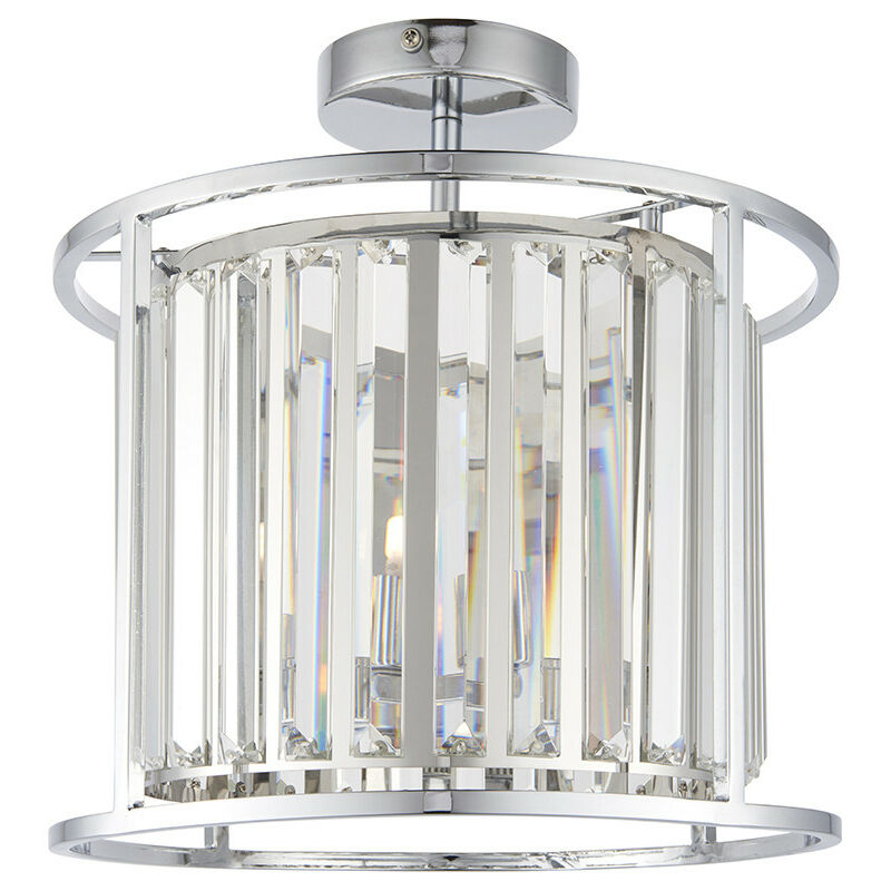 Endon Hamilton Cylindrical Semi Flush Ceiling Light with Faceted Cut Crystals, IP44