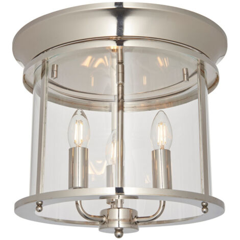 Endon Hampworth Lanterna tonda a 3 candele da soffitto nichel brillante, paralume in vetro trasparente