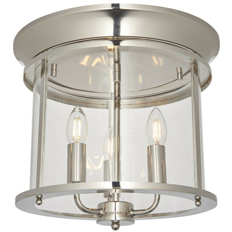 Endon Lighting - Endon Hampworth Round Ceiling 3 Candle Lantern Bright Nickel, Clear Glass Shade