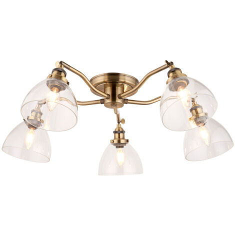 Endon Hansen Lampada da soffitto semi-incasso in vetro a braccio multiplo, lastra in ottone anticato, vetro
