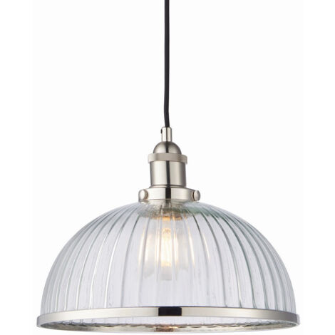 Endon Hansen - Lampadario 1 luce nichel brillante, vetro rigato, attacco E27