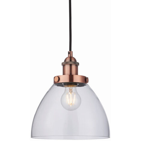 Endon Hansen - Vetro a sospensione a 1 luce, piatto in rame invecchiato, E27