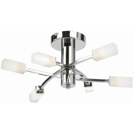 Endon Havana - Plafonnier multi-bras semi-affleurant à 6 ampoules, chrome, verre dépoli à l'acide, G9