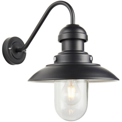 Endon Hereford Applique murale d'extérieur traditionnelle avec abat-jour en verre noir mat, IP44