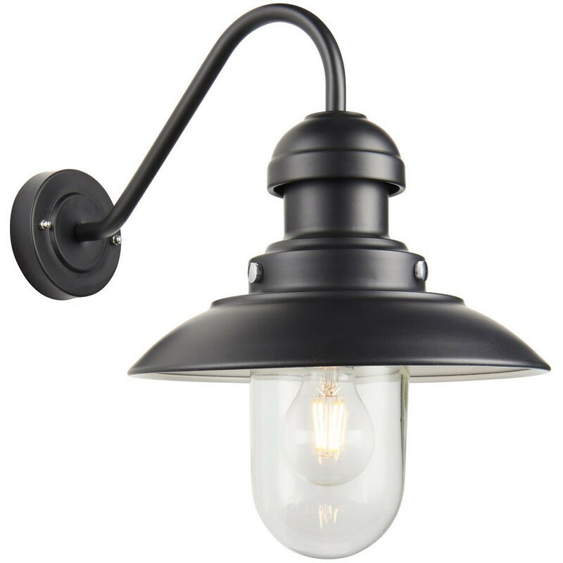 Hereford Traditional Outdoor Dome Wall Light Matt Black Glass Shade, IP44 - Endon