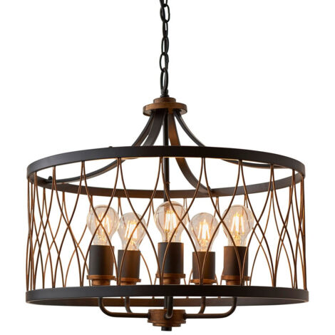 Endon Heston - Suspension de plafond cylindrique à 5 ampoules, noir mat, effet bronze rustique, E27