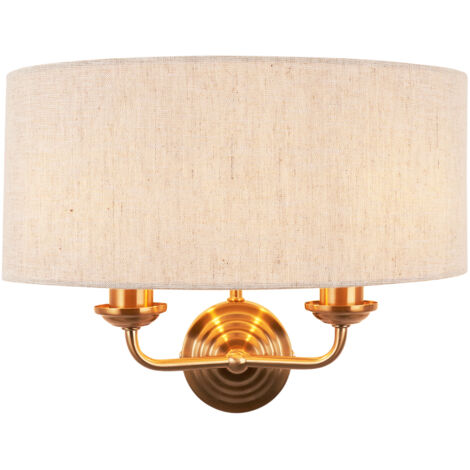Endon Highclere Applique avec abat-jour en laiton vintage, lin naturel, 2x E14
