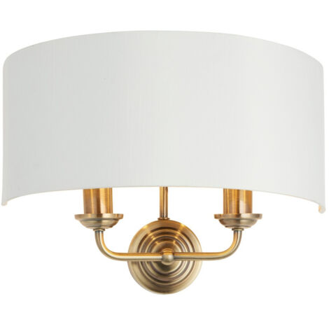 Endon Highclere Lampada da parete con paralume, lastra in ottone anticato, tessuto bianco vintage