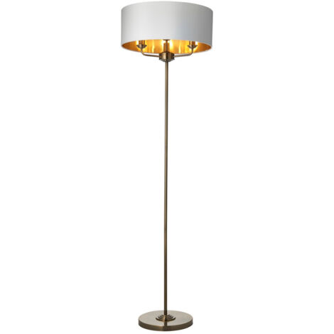 Endon Highclere Lampadaire avec base et abat-jour, plaque en laiton antique, tissu blanc vintage