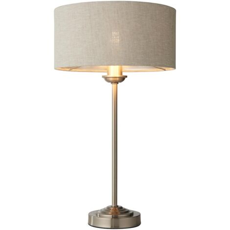 Endon Highclere Lampe de Table 1 Lumière Plaque Chrome Brossé, Lin Naturel