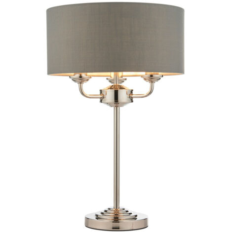 Endon Highclere Lampe de table avec base et abat-jour, plaque nickel brillant, tissu anthracite
