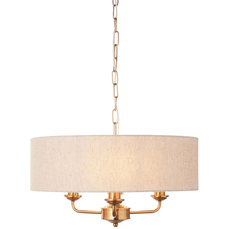 Highclere Plafonnier à plusieurs bras en laiton vintage, lin naturel, 3 x E14 - Endon Highclere Plafonnier à plusieurs bras en laiton vintage, lin naturel, 3 x E14 - Endon