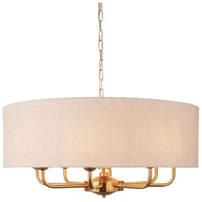 Highclere Plafonnier à plusieurs bras en laiton vintage, lin naturel, 8 x E14 - Endon Highclere Plafonnier à plusieurs bras en laiton vintage, lin naturel, 8 x E14 - Endon