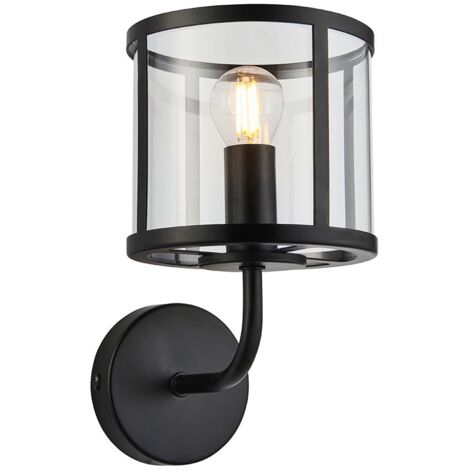 Endon Hopton Lampada da parete con paralume in vetro Nero opaco