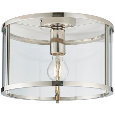 Endon Hopton Plafoniera Cilindrica Nichel Brillante, Paralume In Vetro Trasparente