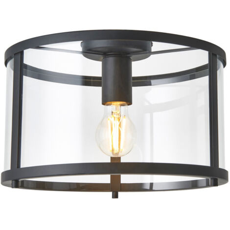 Endon Hopton Plafonnier décoratif affleurant, noir mat, verre