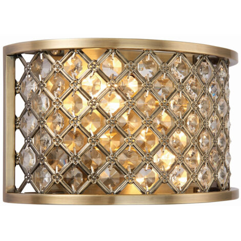 Endon Hudson - Applique da interno a 2 luci in ottone antico con cristallo, attacco E14