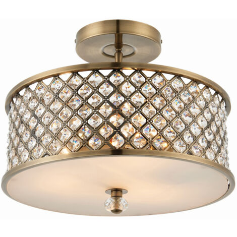 Endon Hudson - Plafonnier à 3 Lumières, Laiton Antique, Cristal, E27