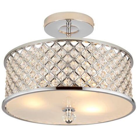 Endon Hudson - Plafonnier semi-encastré à 3 ampoules en métal avec perles de cristal et diffuseur en verre, E27