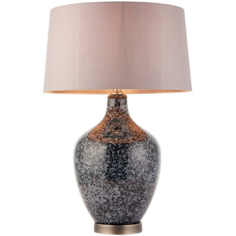 Endon Ilsa - 1 Table Lumineuse Verre Peint Gris Clair Noir & Plaque Nickel Mat, E27