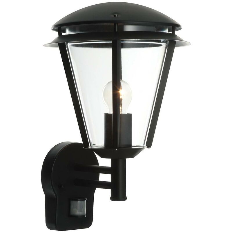 Endon Lighting - Endon Inova Pir - PIR 1 Light Outdoor Wall Lantern Matt Black, Clear Polycarbonate IP44, E27