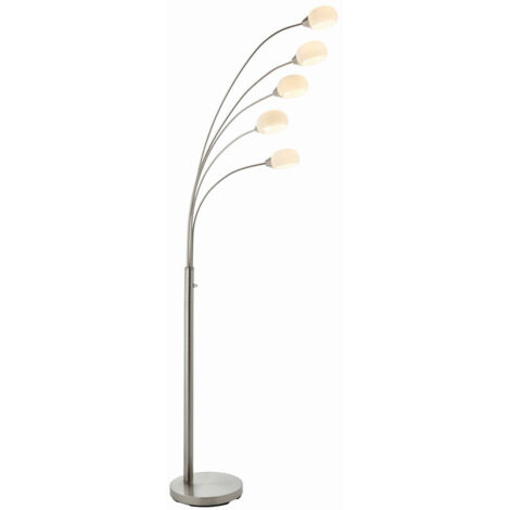 Endon Jaspa - Lampada da terra LED 5 luci Nickel satinato, vetro bianco