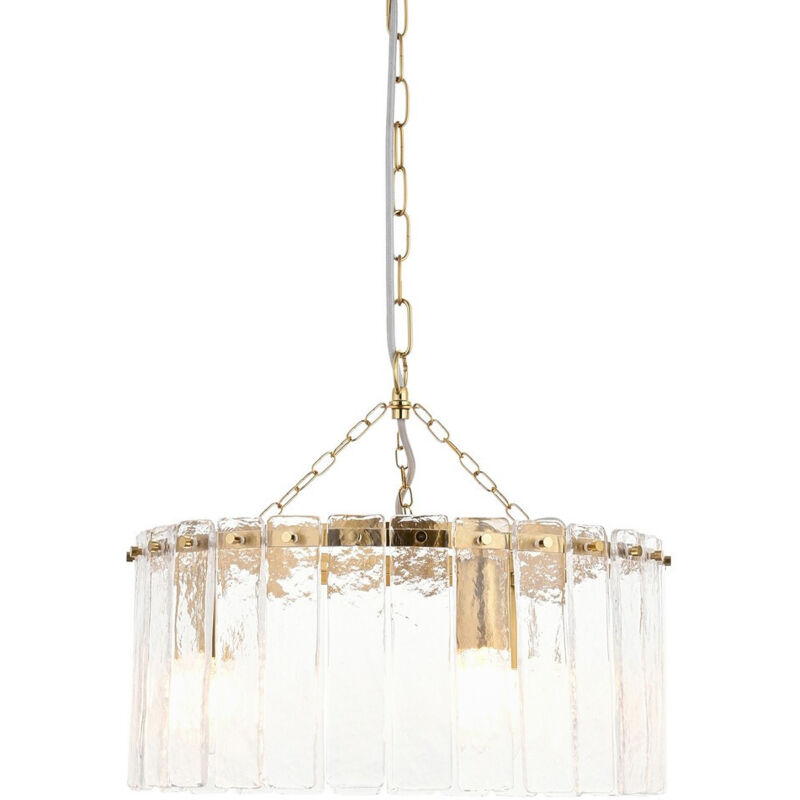 Endon Karine Suspension en laiton vieilli brossé et verre texturé transparent fait main, 3 ampoules E14 Endon Karine Suspension en laiton vieilli brossé et verre texturé transparent fait main, 3 ampoules E14