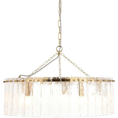 Endon Karine Suspension en laiton vieilli brossé et verre texturé transparent fait main, 5 ampoules E14