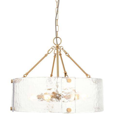 Endon Keller Suspension en laiton vieilli brossé et verre transparent texturé fait main, 6 ampoules E14
