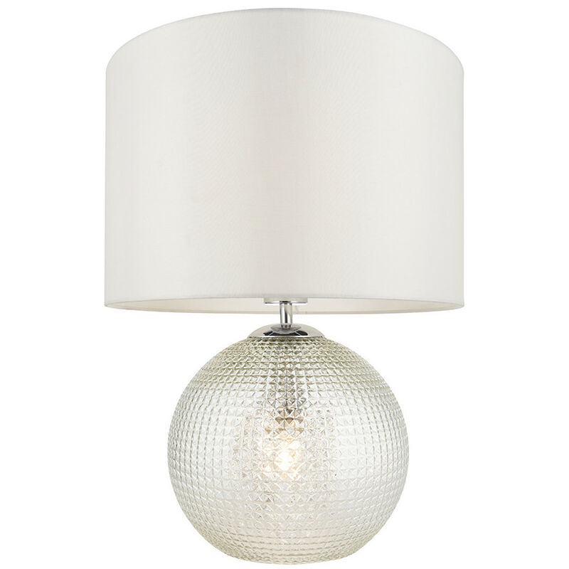Endon Knighton Modern Classic Twin Light Table Lamp Clear Ribbed Prism Base with White Fabric Shade