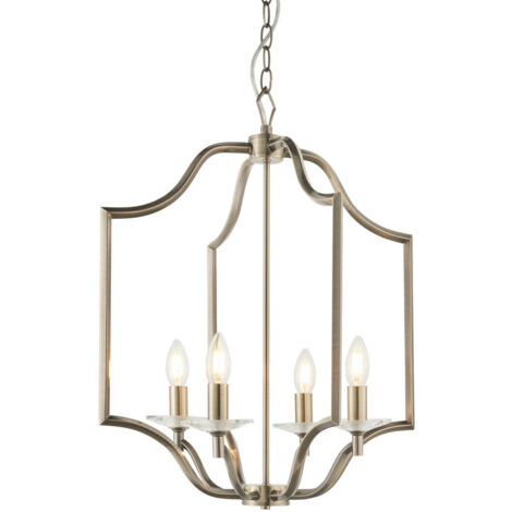Endon Lainey - Piastra in ottone antico a sospensione a 4 luci e cristallo trasparente, E14