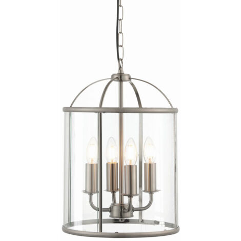 Endon Lambeth - Lampada a sospensione a 4 luci in vetro trasparente, nichel satinato, E14
