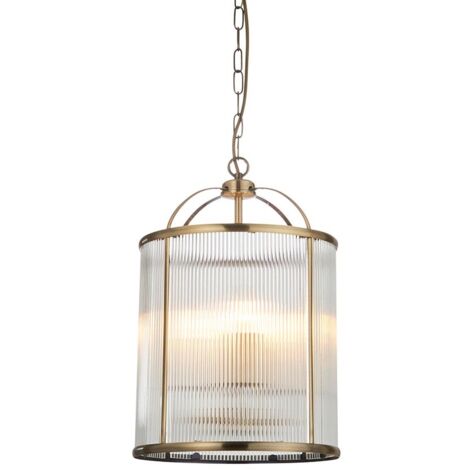 Endon Lambeth Ribbed Glass Lampadario a soffitto a 4 luci in ottone anticato