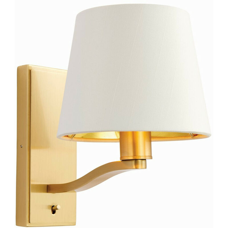 Image of Lighting - Applique da interno a 1 luce Oro satinato spazzolato, finta seta bianca vintage, E14 - Endon