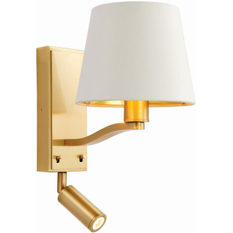 Endon Lighting - Applique murale d'intérieur à 1 ampoule satiné or brossé, faux soie blanc vintage, E14