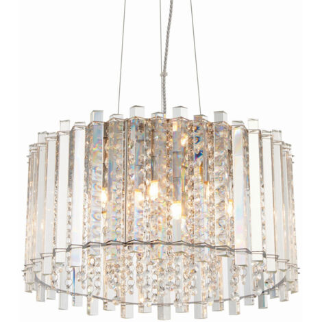 Endon Lighting Hanna - Pendentif Cristal Clair (K5) Verre & Plaque Effet Chrome 5 Lumière Dimmable IP20 - G9