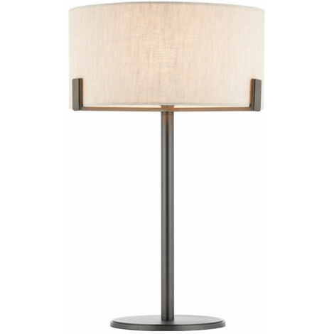 Endon Lighting Hayfield - Lampada da Tavolo Effetto Bronzo Spazzolato Piatto & Lino Naturale 1 Luce IP20 - E27