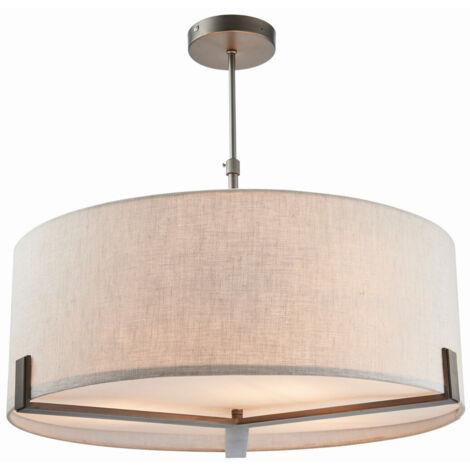 Endon Lighting Hayfield - Suspension Assiette Effet Bronze Brossé & Lin Naturel 3 Lumières Dimmable IP20 - E27