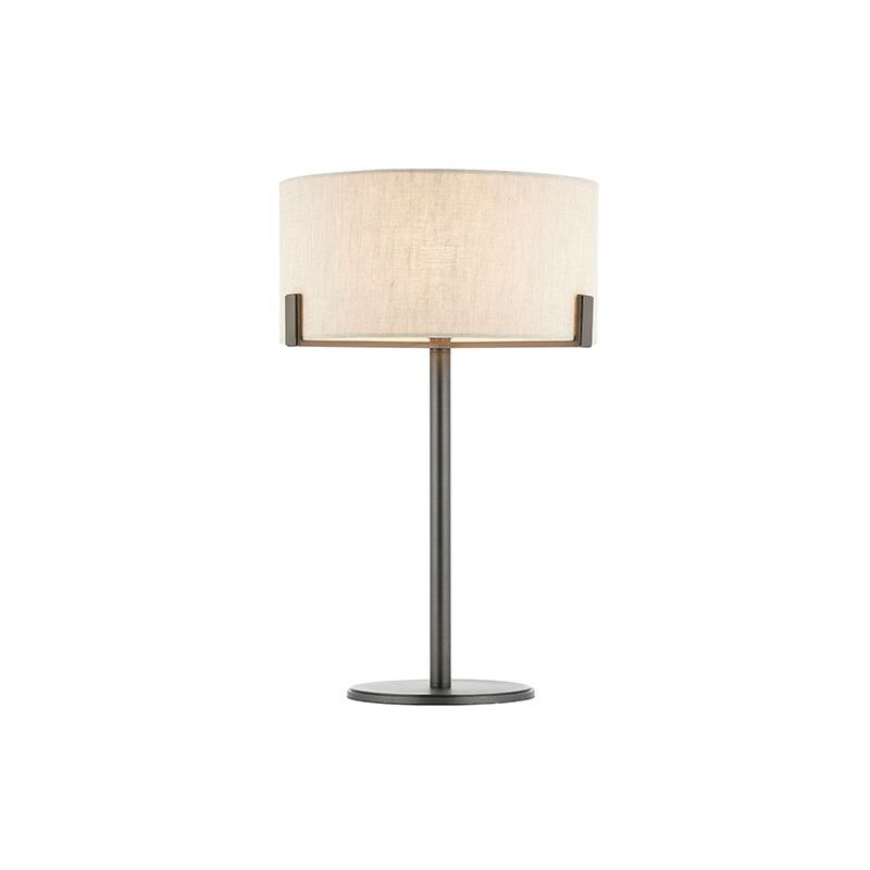 Hayfield - Table Lamp Brushed Bronze Effect Plate & Natural Linen 1 Light IP20 - E27 - Endon Lighting