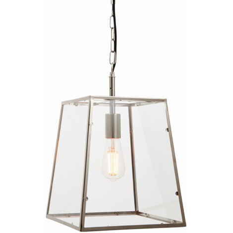 Endon Lighting Hurst - Suspension Nickel Brillant & Verre Clair 1 Lumière Dimmable IP20 - E27