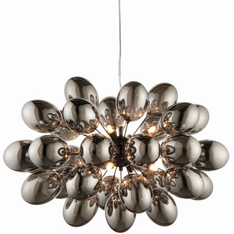 Endon Lighting Infinity - Pendente Effetto Cromato Nero e Vetro Fumé Effetto Specchio Colorato 8 Luci Dimmerabili IP20 - G9
