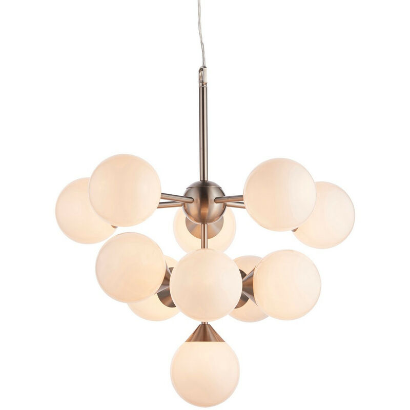 

Oscar - Colgante Placa Efecto Níquel Satinado y Cristal Blanco Brillo 11 Luz Regulable IP20 - G9 - Endon Lighting